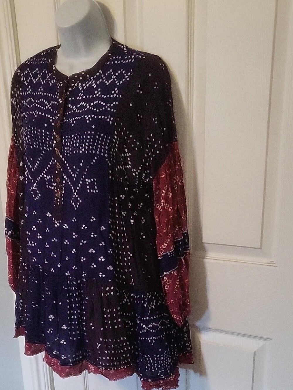Free People Boho Shibory Tunic Shirtdress Indigo Combo XS - Picture 10 of 16